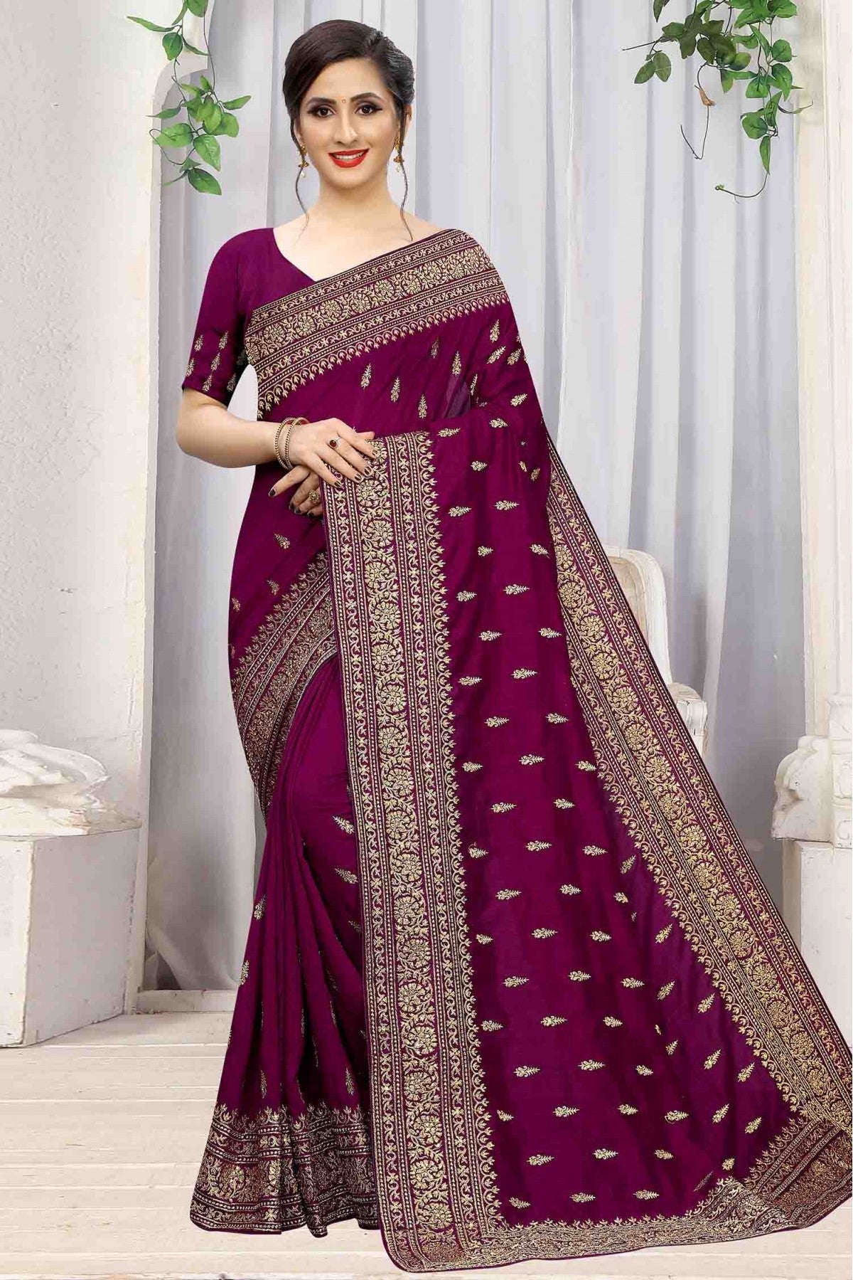 Wine Colour Vichitra Silk Designer Saree VSSD1090068