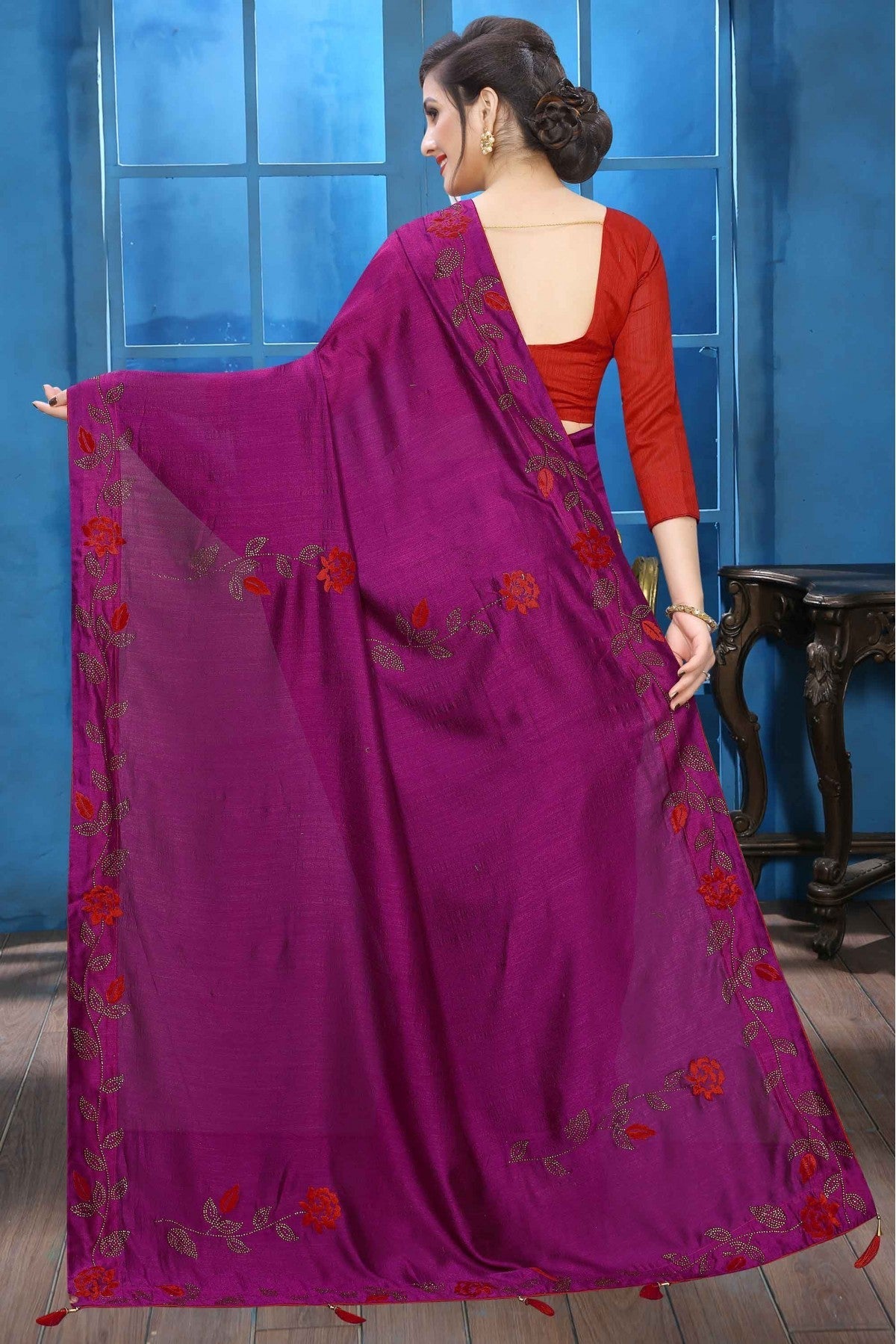 Wine Colour Vichitra Silk Designer Saree VSSD1120518