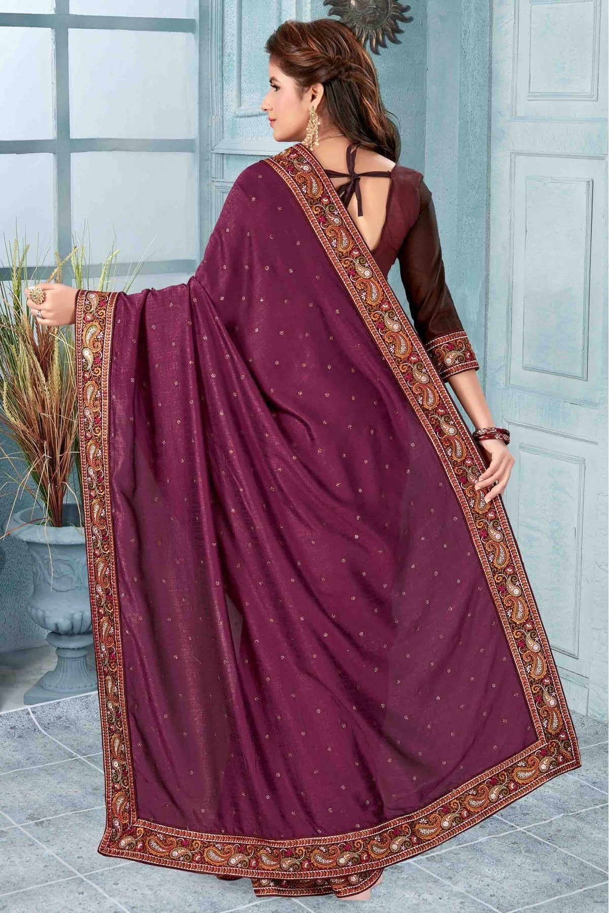 Wine Colour Vichitra Silk Designer Saree VSSD1120528