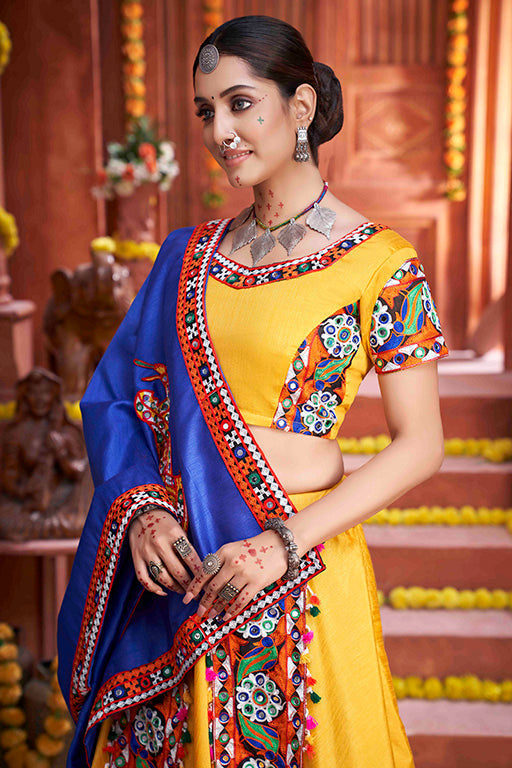 Yellow Colour Art Silk Navratri Lehenga Choli VSLC1240071