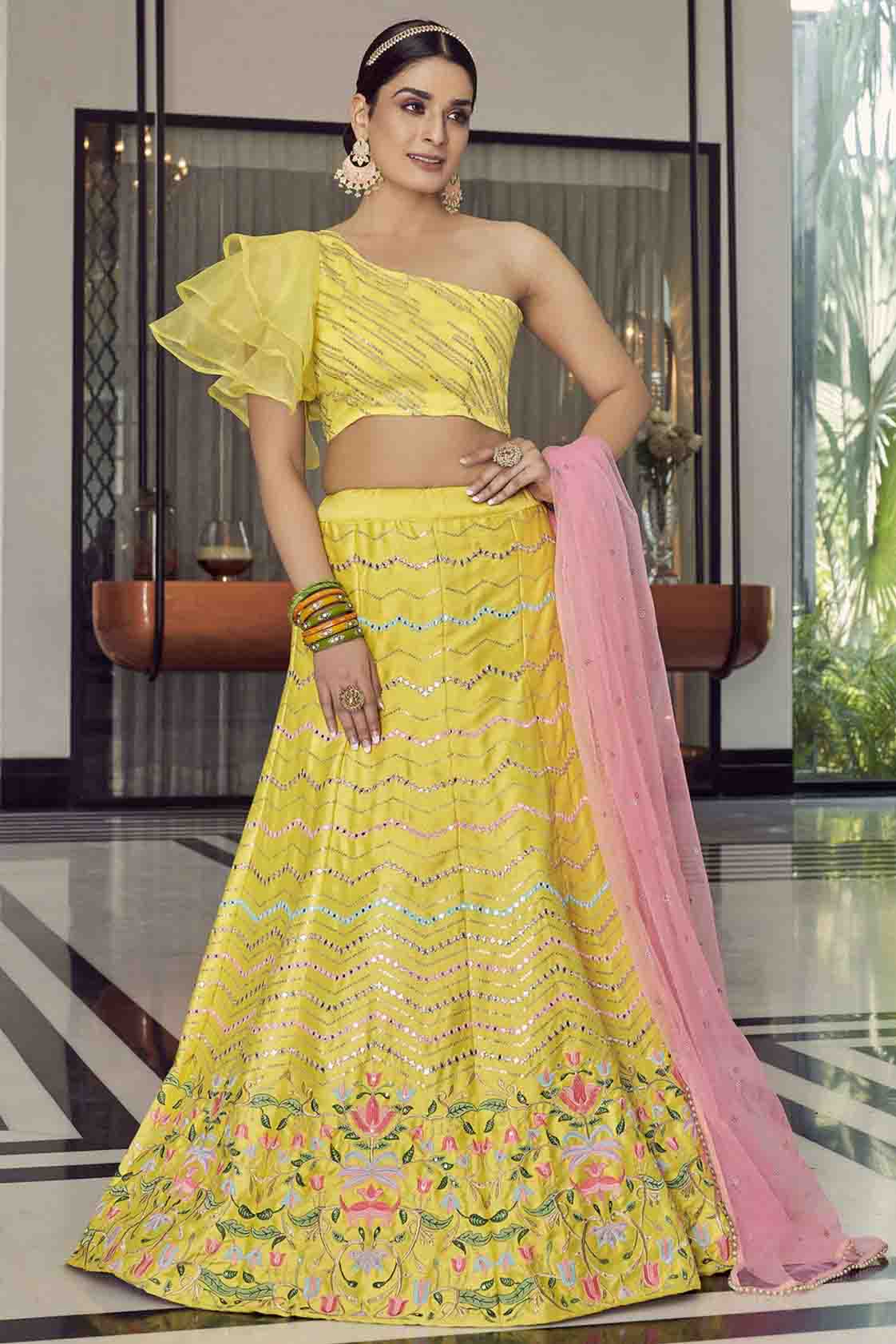Yellow Colour Art Silk Thread Work Lehenga Choli VSLC1080594