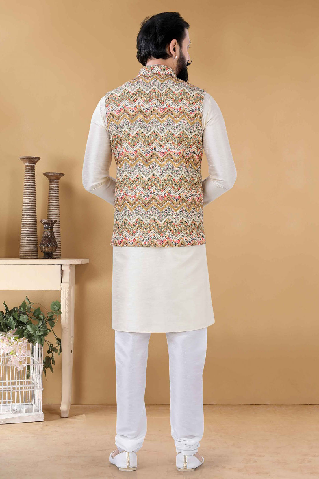 Yellow Colour Cotton Kurta Pajama With Jacket VSKP1130091