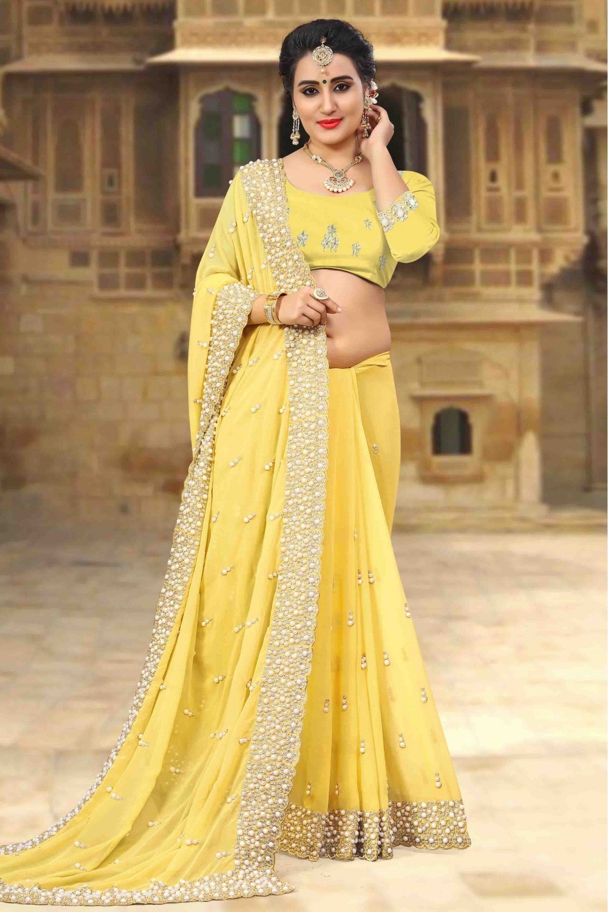 Yellow Colour Georgette Designer Saree VSSD1090018