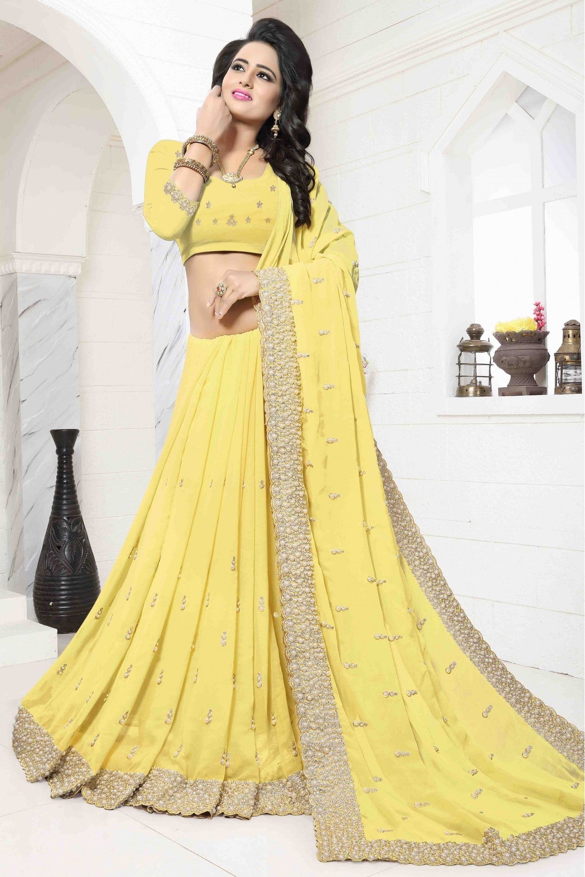 Yellow Colour Georgette Designer Saree VSSD1090335