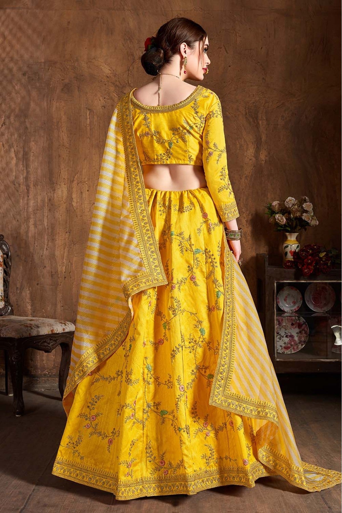 Yellow Colour Mulberry Silk Lehenga Choli VSLC1010072