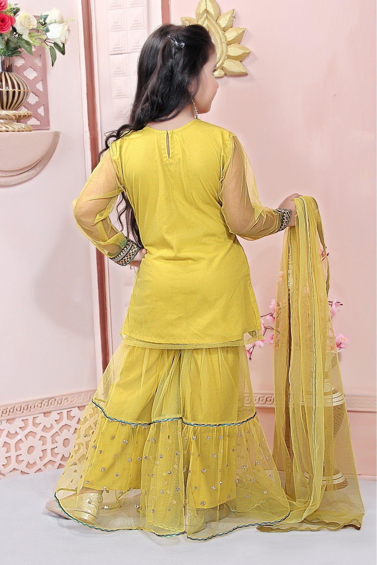 Yellow Colour Net Embroidery Sharara Suit VSGW1070031