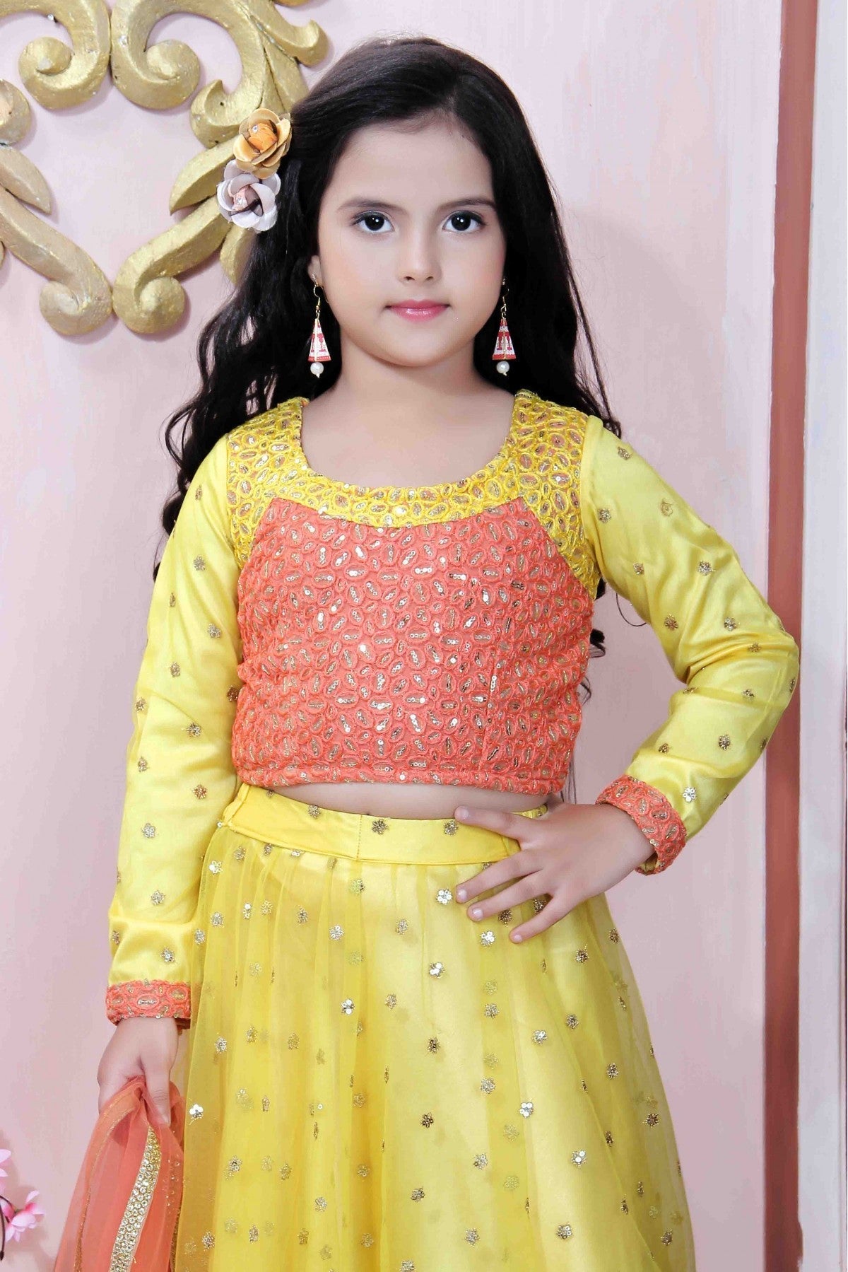 Yellow Colour Net Party Wear Lehenga Choli VSGW1070007