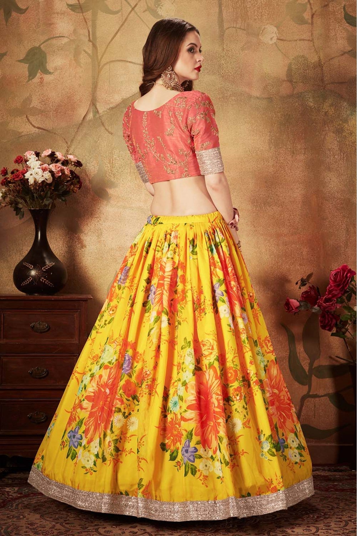 Yellow Colour Organza Lehenga Choli VSLC1010079