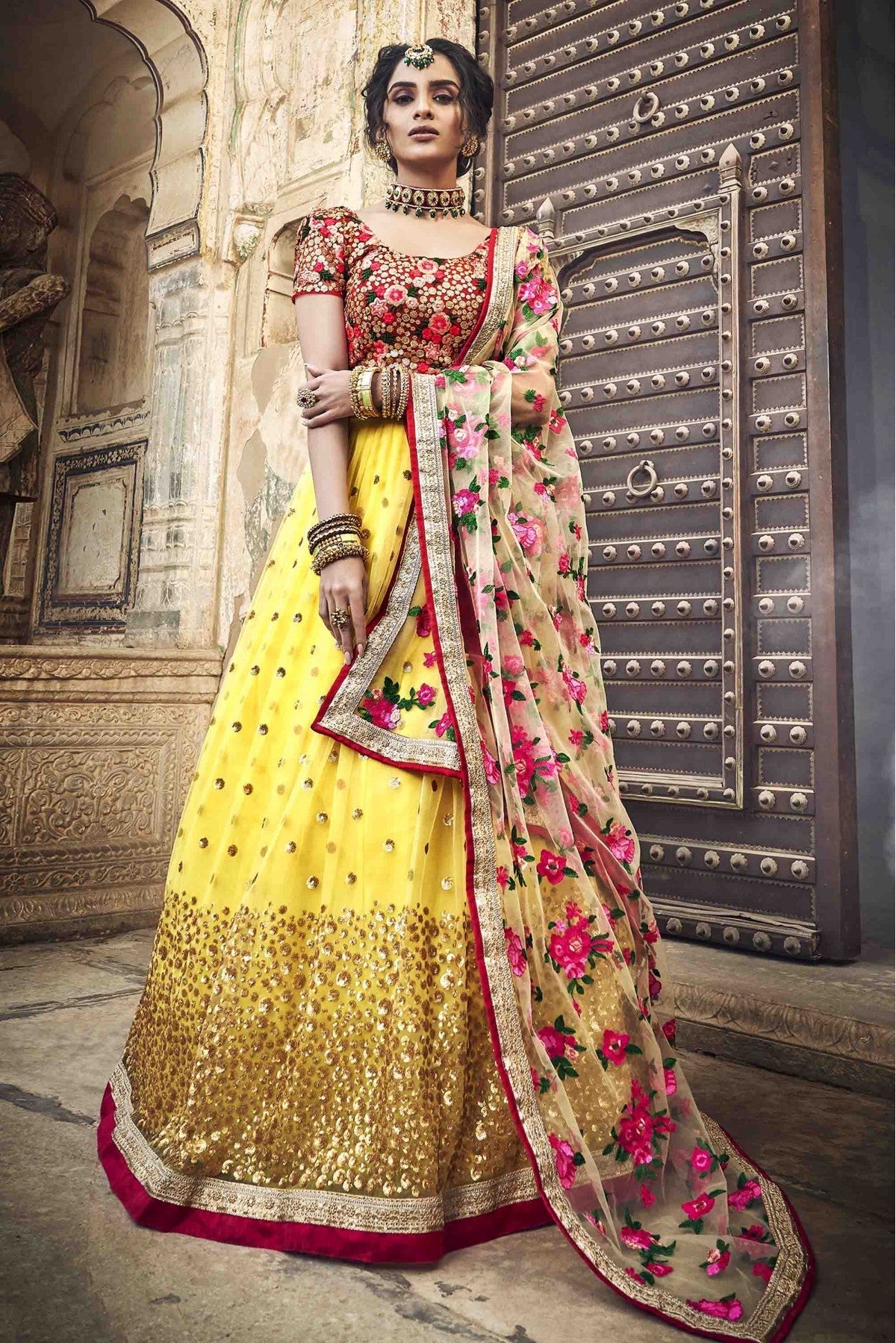 Yellow Colour Soft Net Sequins Work Lehenga Choli VSLC1080469