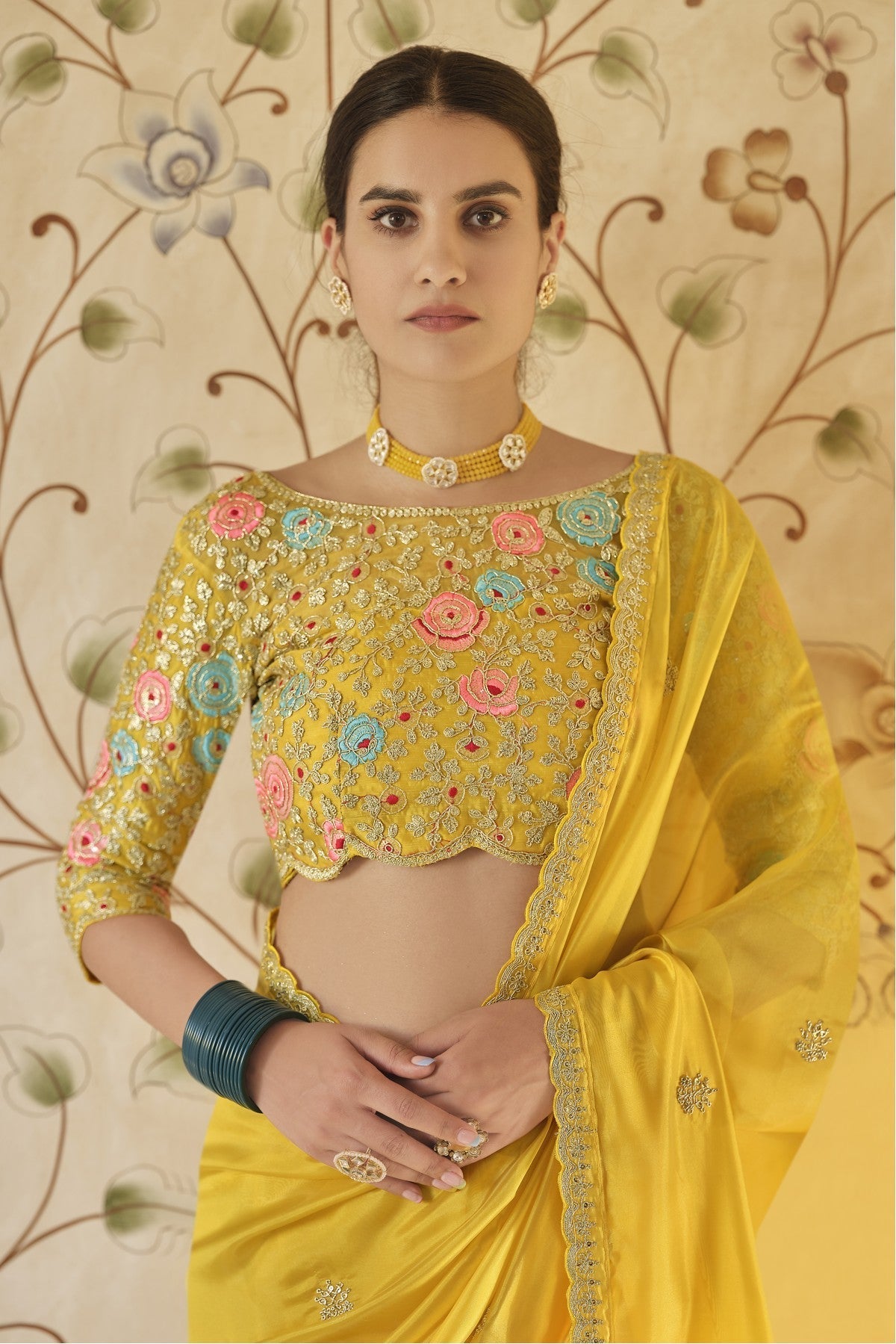 Yellow Colour Soft Net Sequins Work Saree