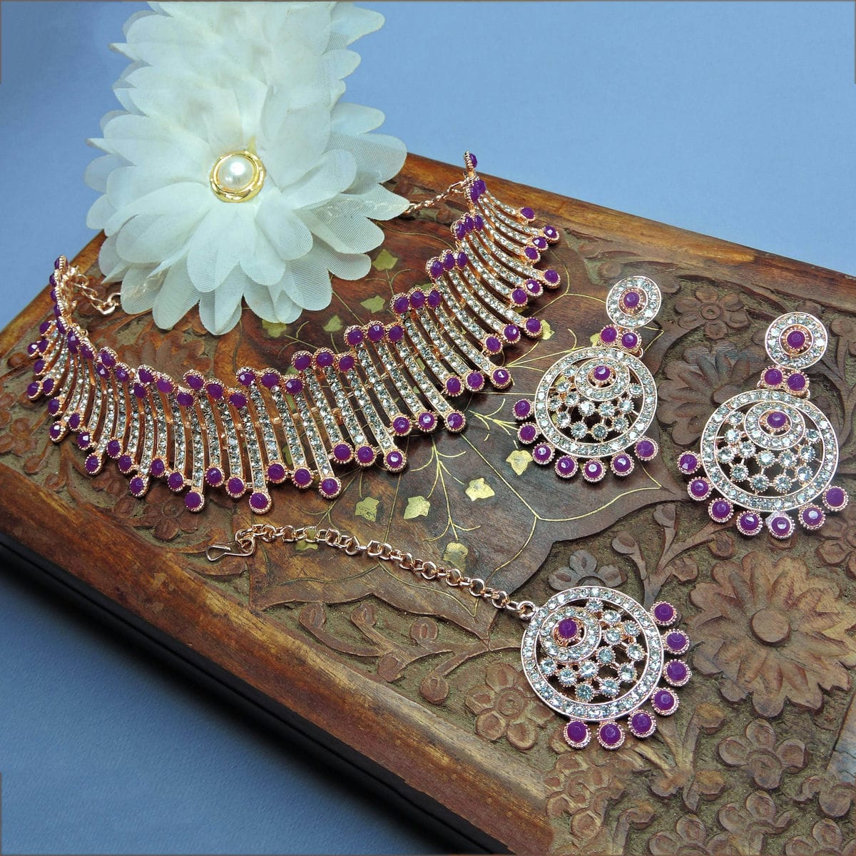 Alloy Choker Necklace Set In Purple Colour VSNS1250043