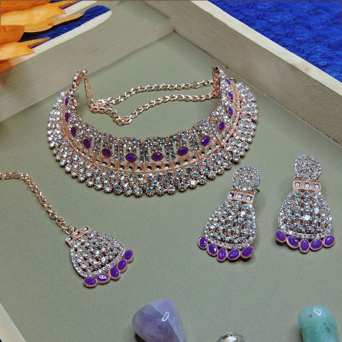 Alloy Choker Necklace Set In Purple Colour VSNS1250095