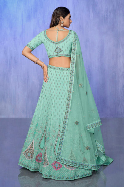 Aqua Blue Colour Embroidery Georgette Lehenga Choli VSLD1080732
