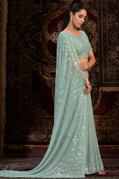 Aqua Blue Colour Georgette Designer Saree VSSD1080876
