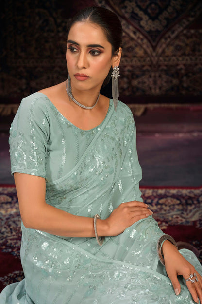 Aqua Blue Colour Georgette Designer Saree VSSD1080876