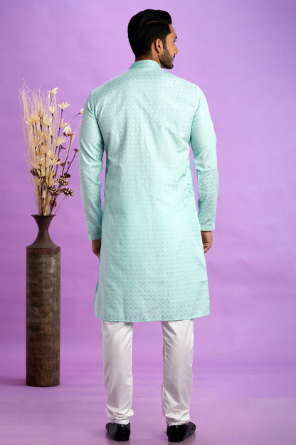 Aqua Blue Colour Jacquard Art Silk Pintex Work Kurta Pajama VSKP1230197