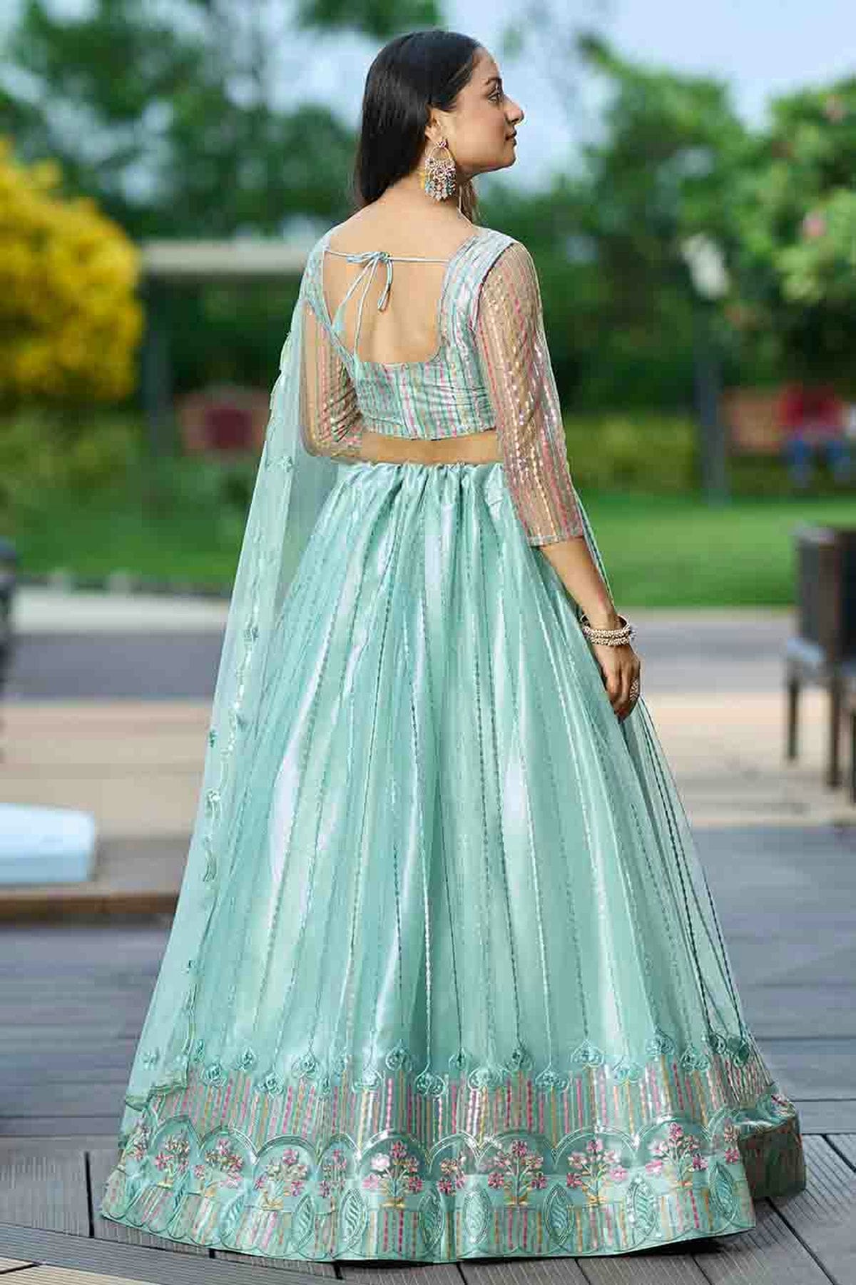 Aqua Blue Colour Net Semi Stitched Lehenga Choli VSLC1170096