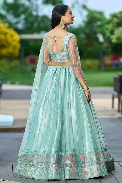 Aqua Blue Colour Net Semi Stitched Lehenga Choli VSLC1170096