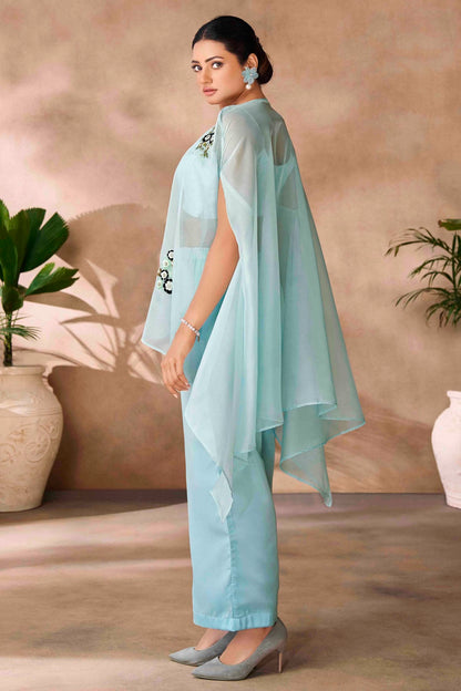 Aqua Blue Colour Organza Co-Ord Set VSTP1080954