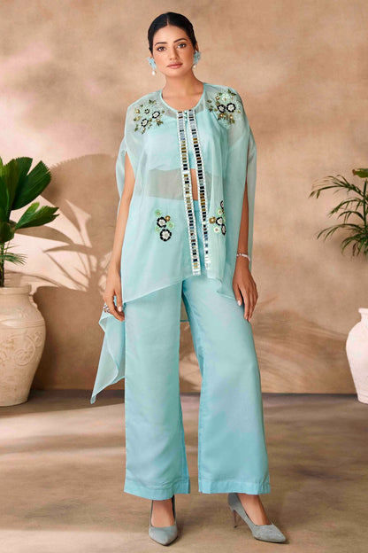 Aqua Blue Colour Organza Co-Ord Set VSTP1080954