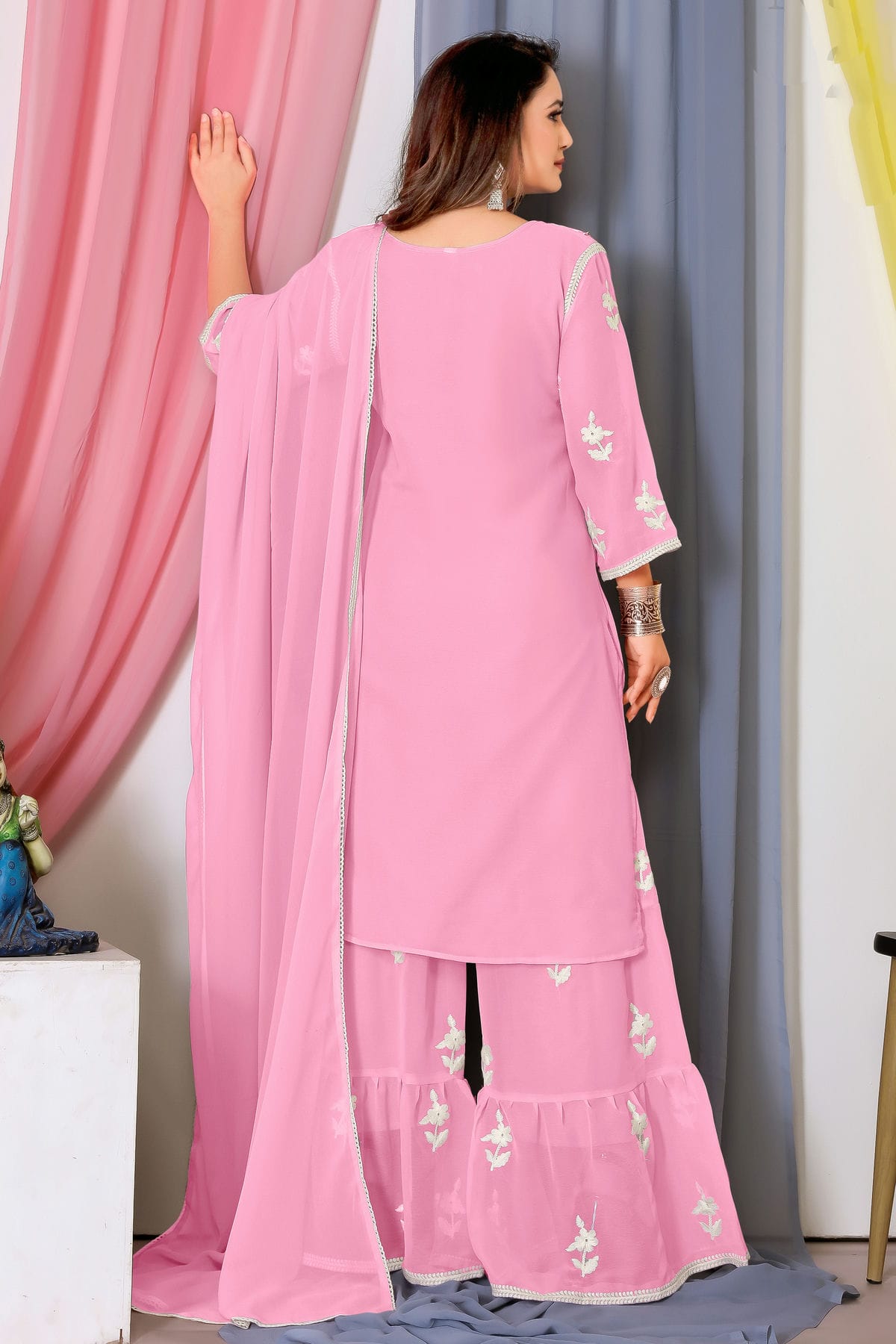Baby Pink Colour Bamber Georgette Sharara Suit VSSM1110706