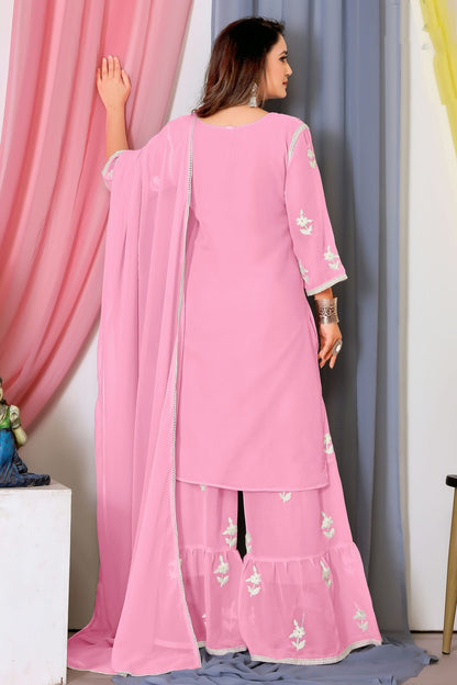 Baby Pink Colour Bamber Georgette Sharara Suit VSSM1110706