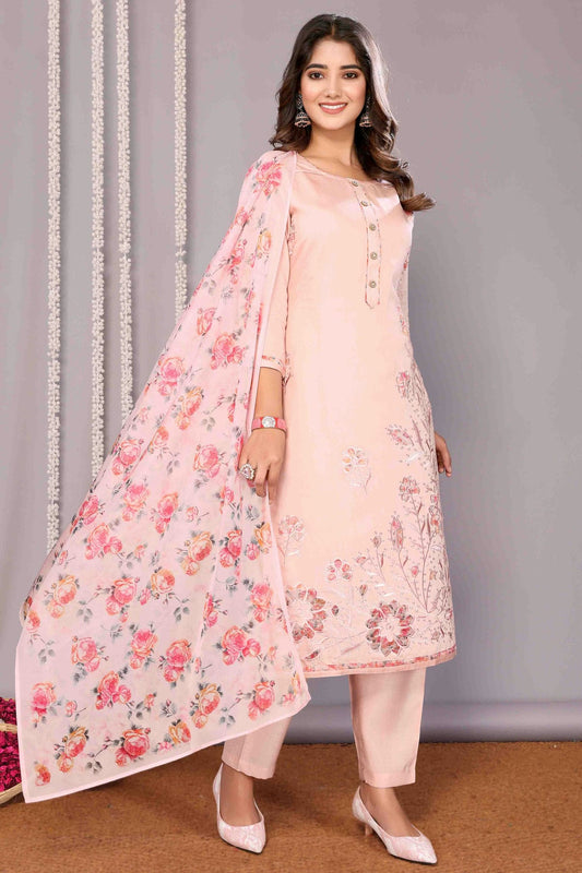 Baby Pink Colour Chanderi Stitched Suit VSSS1113338