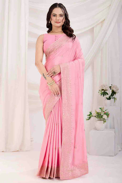 Baby Pink Colour Chinon Silk Designer Saree VSSD1112874