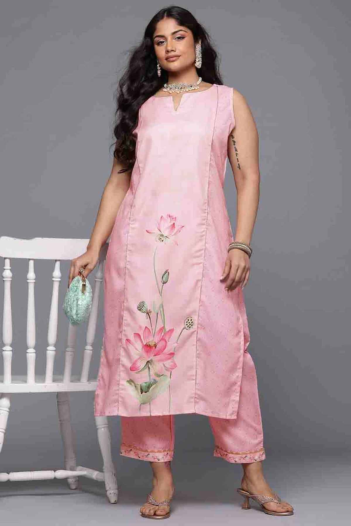 Baby Pink Colour Cotton Blend Stitched Top and Bottom VSSS1113805