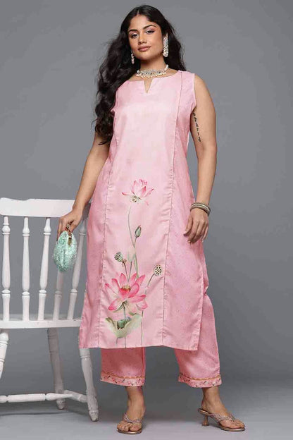 Baby Pink Colour Cotton Blend Stitched Top and Bottom VSSS1113805