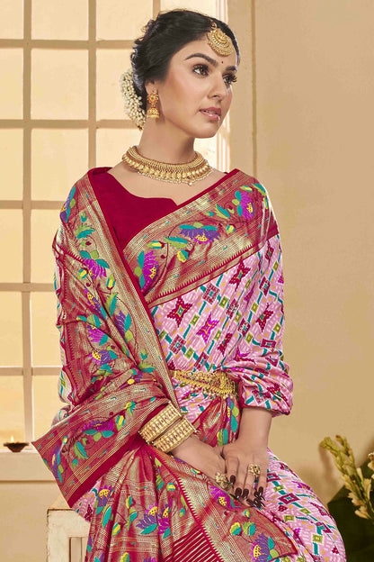 Baby Pink Colour Cotton Silk Ikkat Printed Traditional Saree VSSD1113589