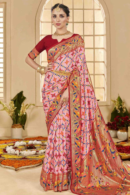 Baby Pink Colour Cotton Silk Ikkat Printed Traditional Saree VSSD1113593