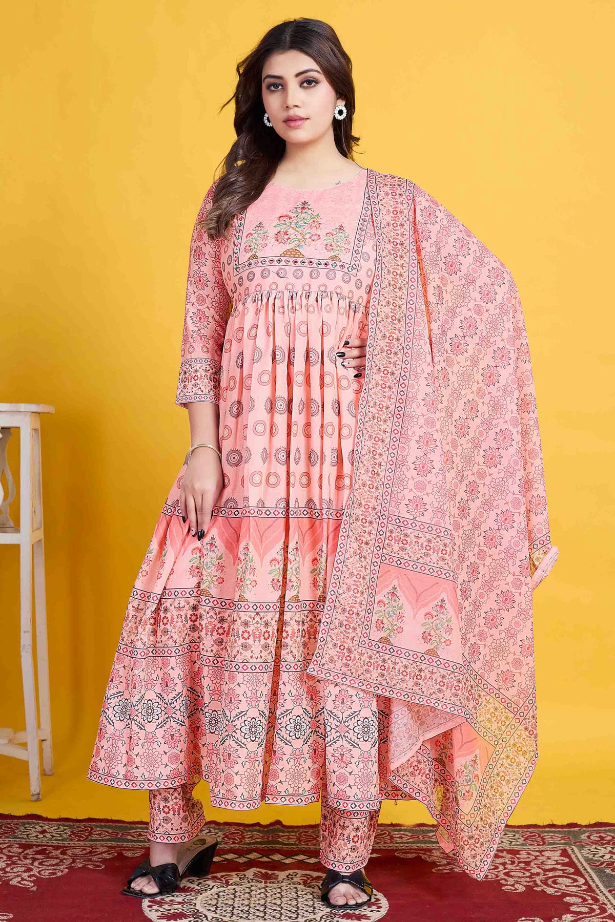 Baby Pink Colour Cotton Stitched Anarkali Suit VSSS1140954