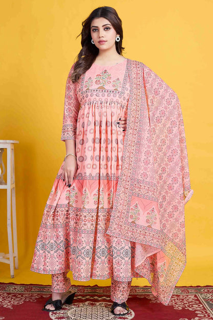 Baby Pink Colour Cotton Stitched Anarkali Suit VSSS1140954