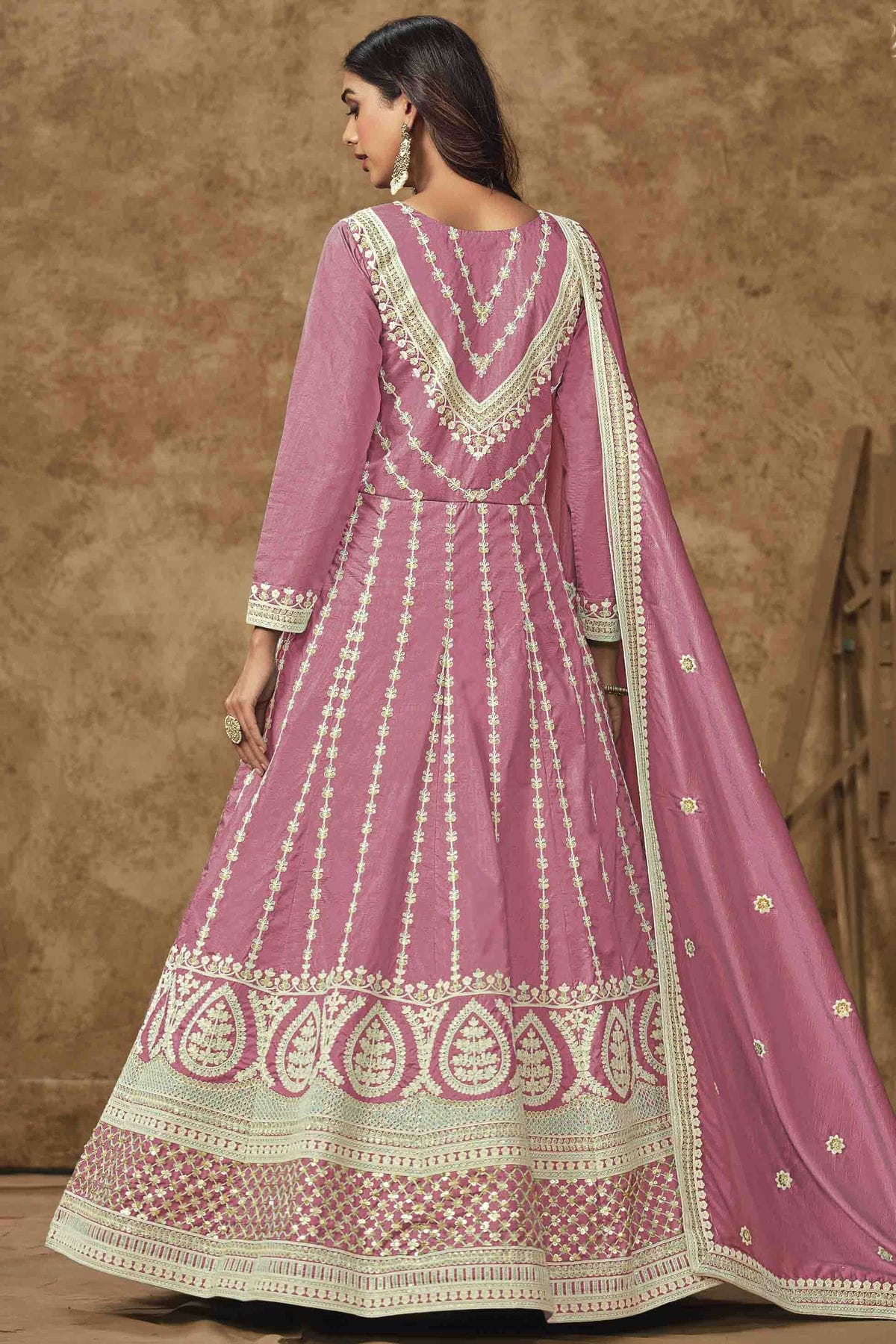 Baby Pink Colour Dola Silk Semi Stitched Anarkali Suit VSSM1050701