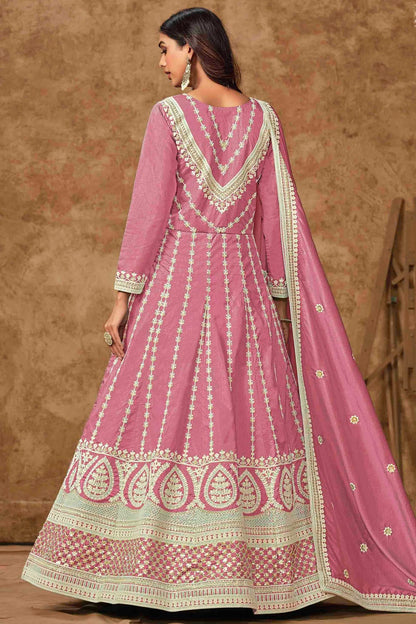 Baby Pink Colour Dola Silk Semi Stitched Anarkali Suit VSSM1050701