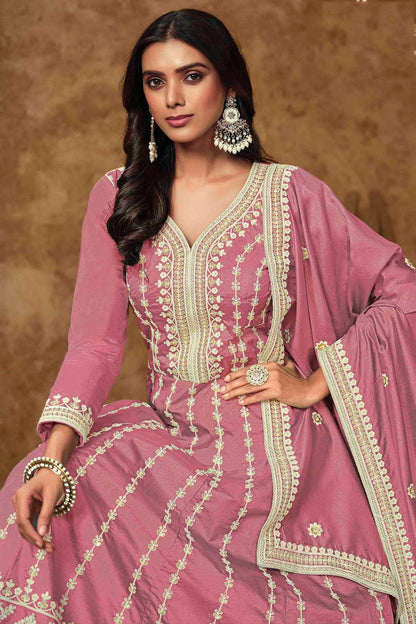 Baby Pink Colour Dola Silk Semi Stitched Anarkali Suit VSSM1050701