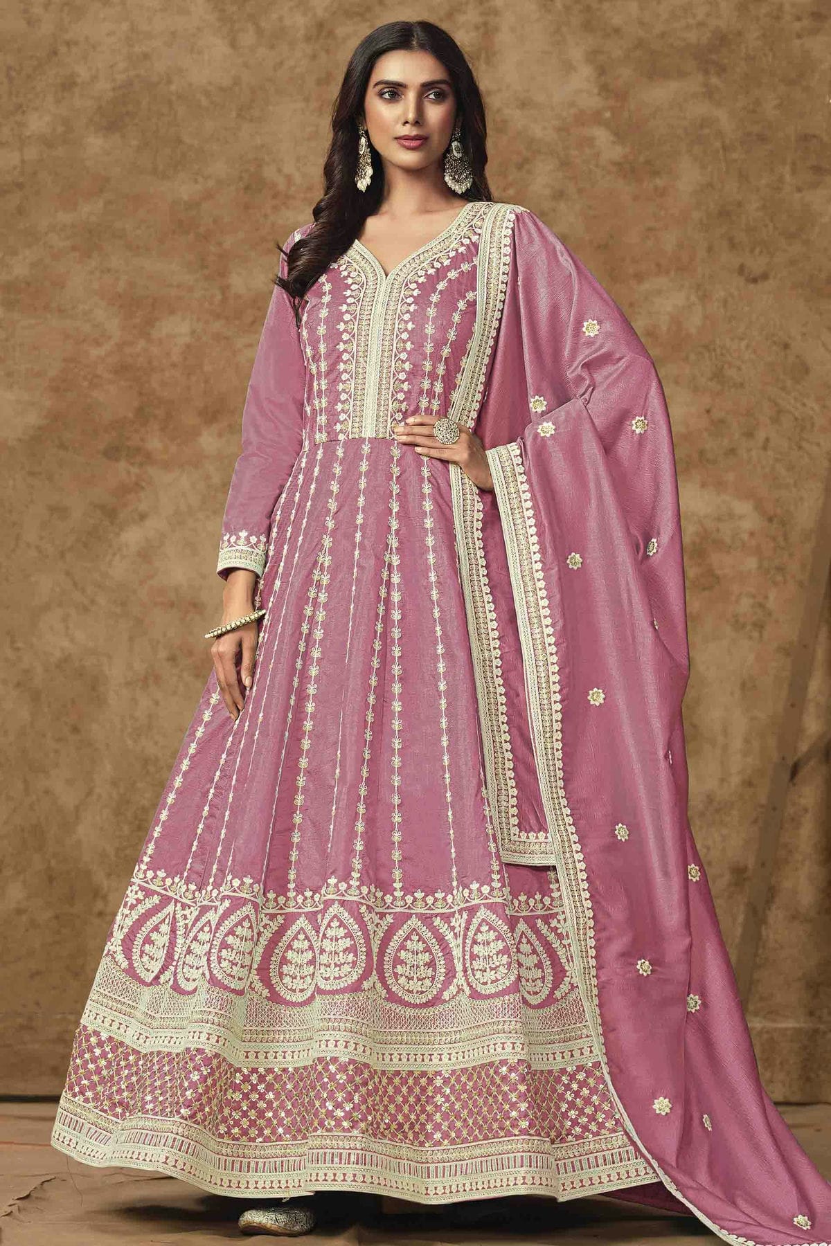 Baby Pink Colour Dola Silk Semi Stitched Anarkali Suit VSSM1050701