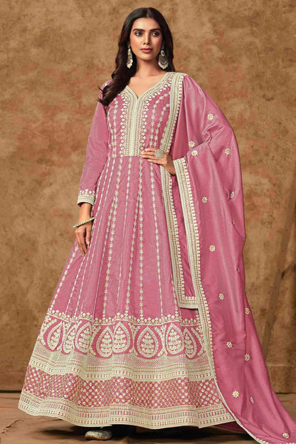 Baby Pink Colour Dola Silk Semi Stitched Anarkali Suit VSSM1050701