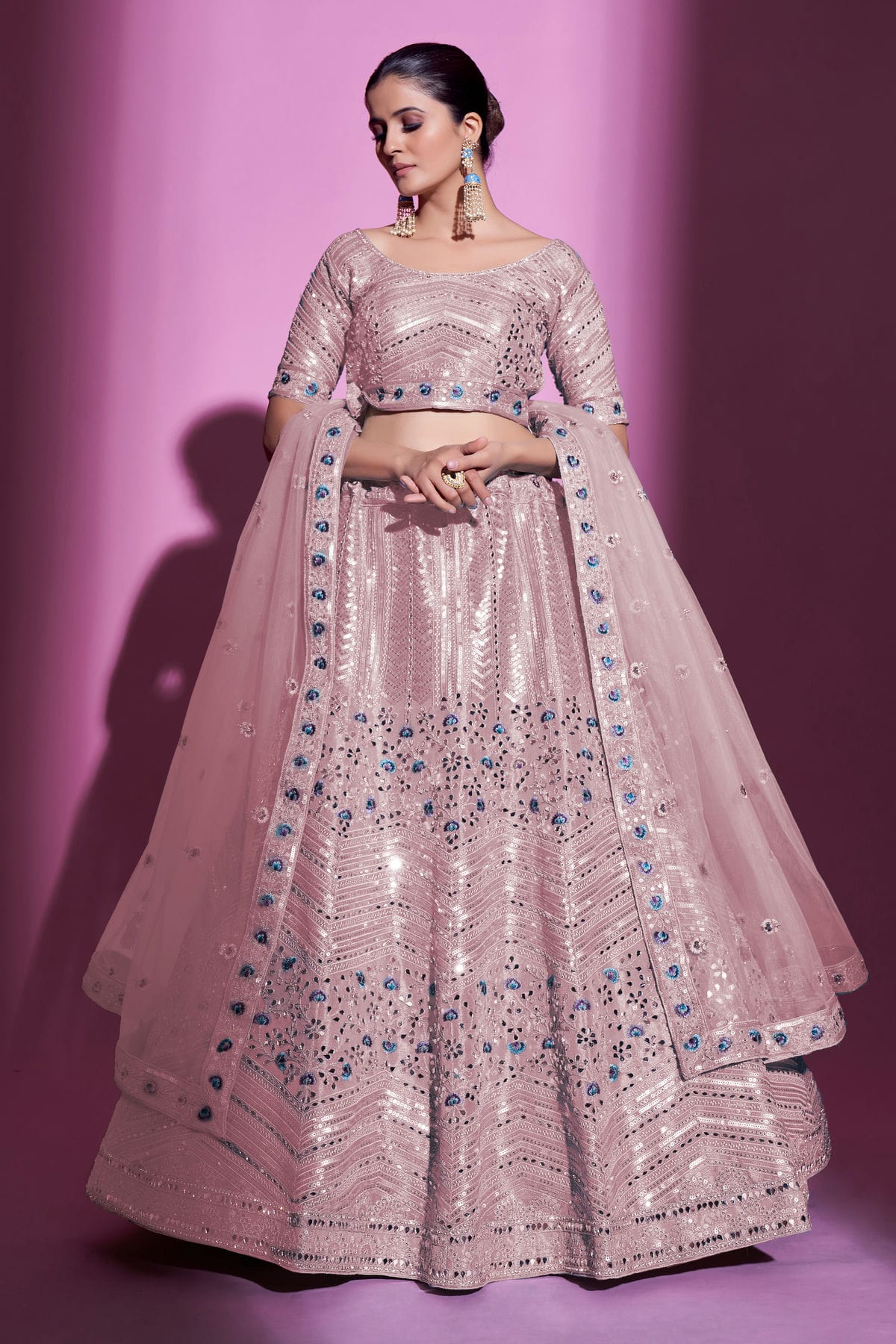 Baby Pink Colour Embroidery Gota Silk Lehenga Choli
