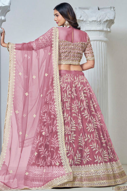Baby Pink Colour Embroidery Lehenga Choli In Net Fabric
