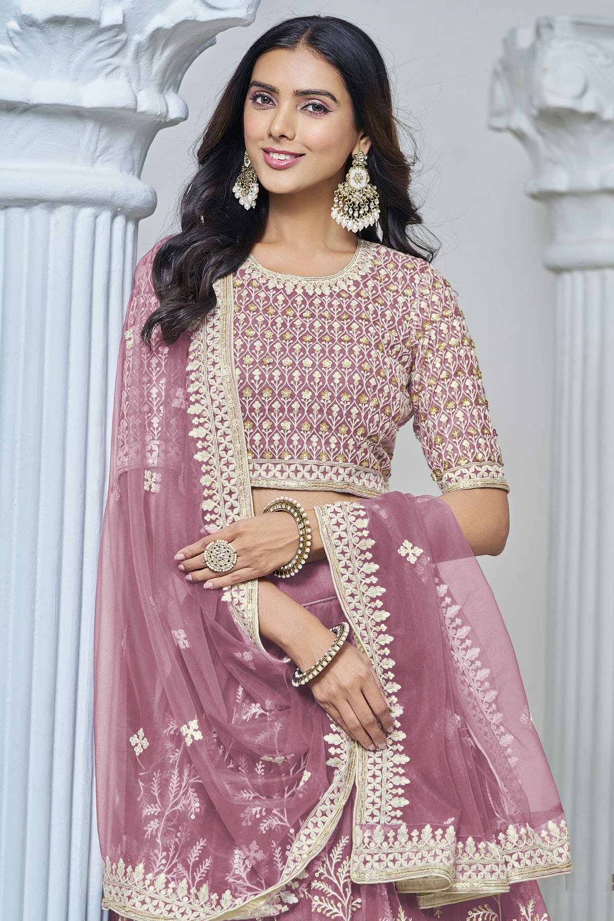 Baby Pink Colour Embroidery Lehenga Choli In Net Fabric