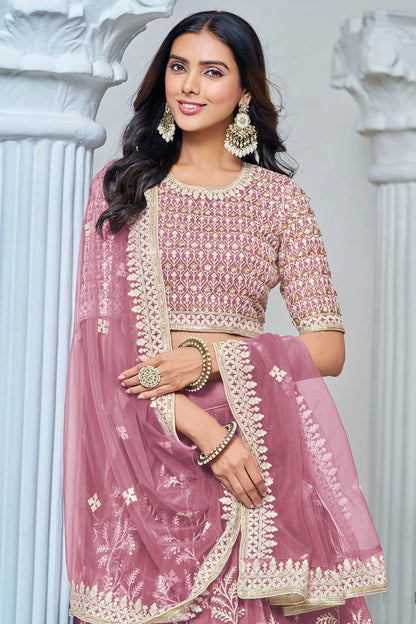 Baby Pink Colour Embroidery Lehenga Choli In Net Fabric