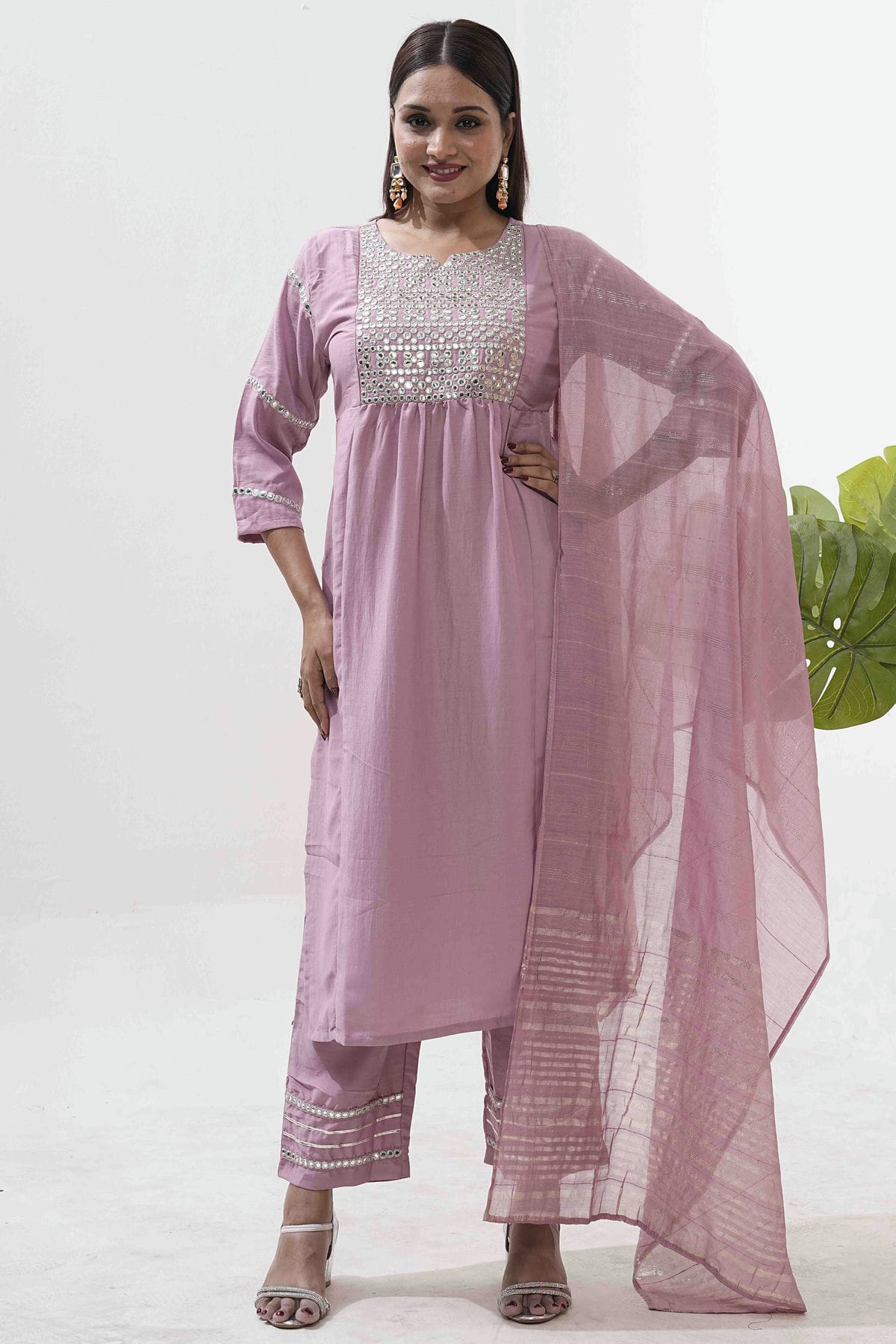 Baby Pink Colour Embroidery Roman Silk Pant Style Suit VSSS1113522