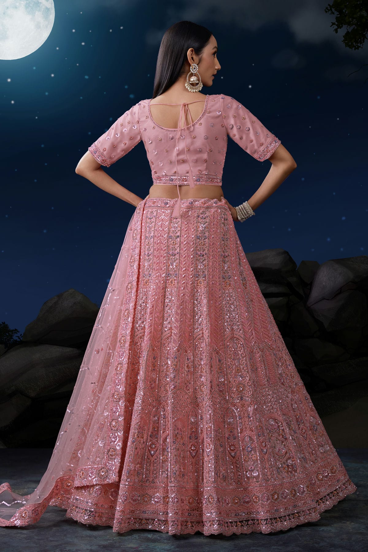 Baby Pink Colour Embroidery Soft Net Lehenga Choli VSLD1080721