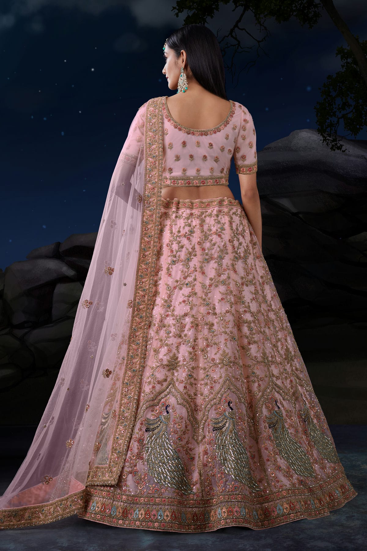 Baby Pink Colour Embroidery Soft Net Lehenga Choli VSLD1080729