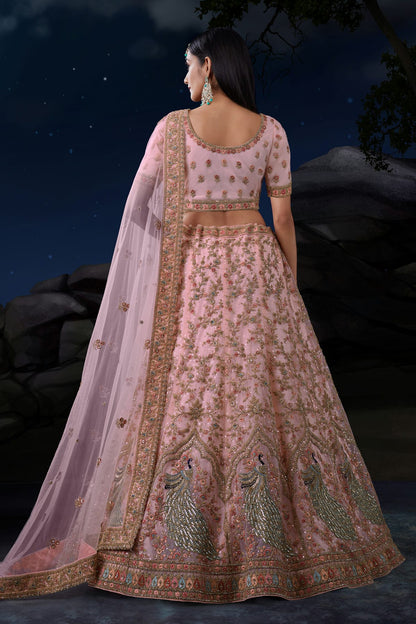 Baby Pink Colour Embroidery Soft Net Lehenga Choli VSLD1080729
