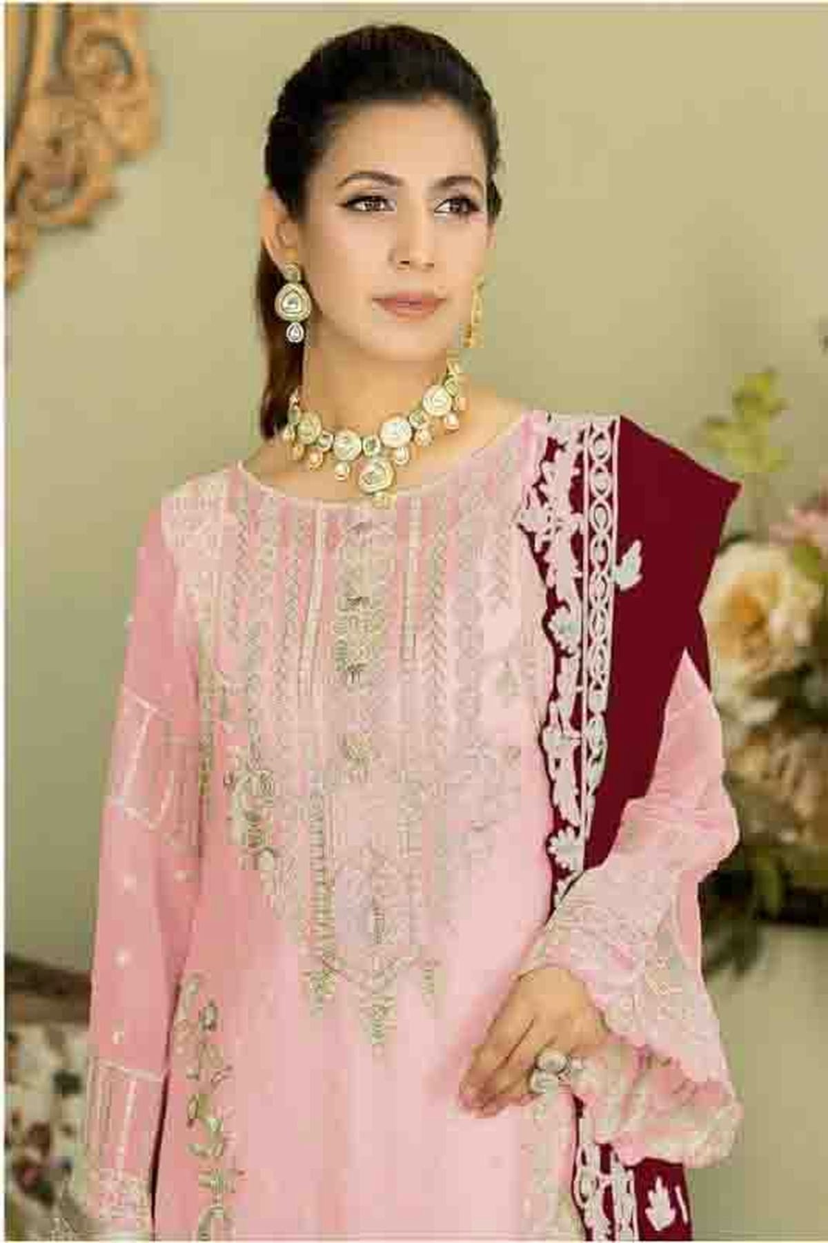 Baby Pink Colour Faux Georgette Pakistani Suit VSSM1140874