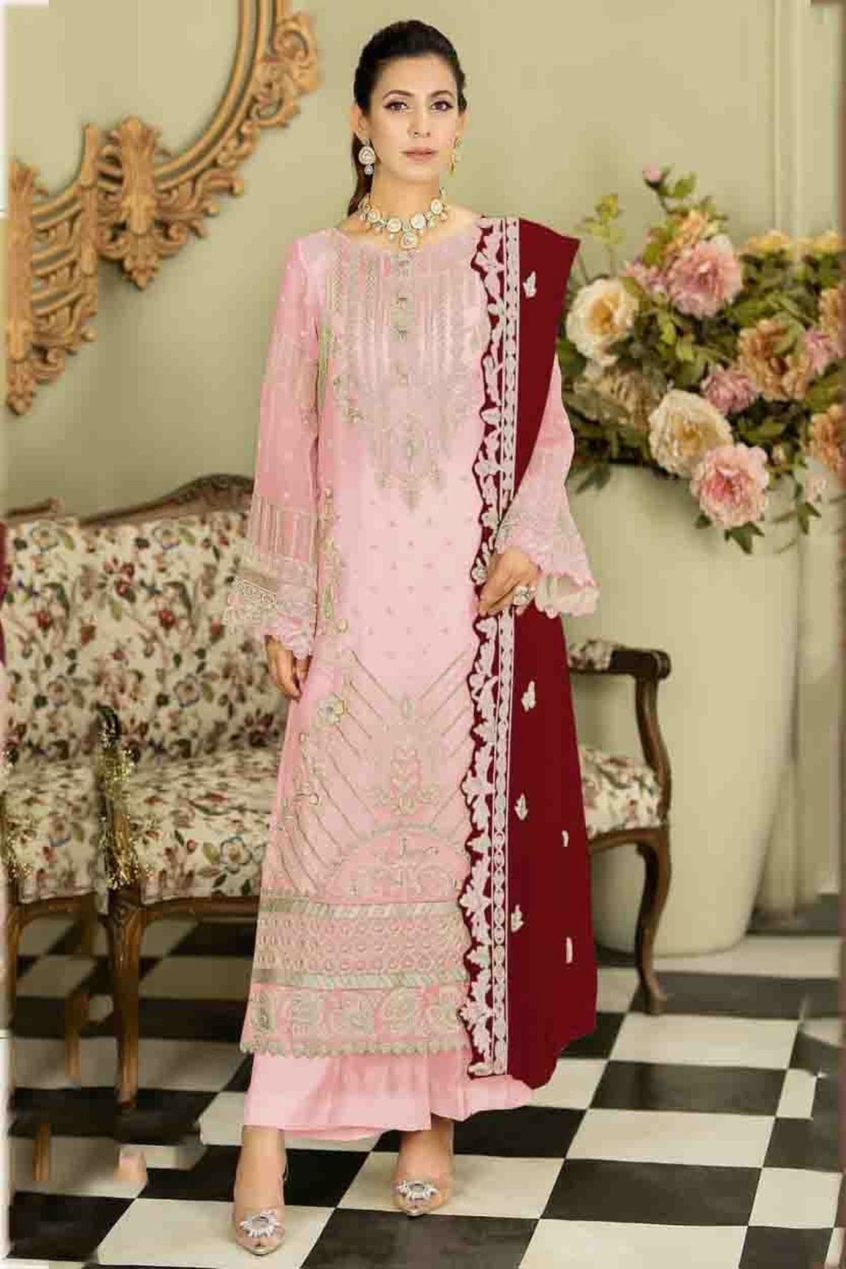 Baby Pink Colour Faux Georgette Pakistani Suit VSSM1140874