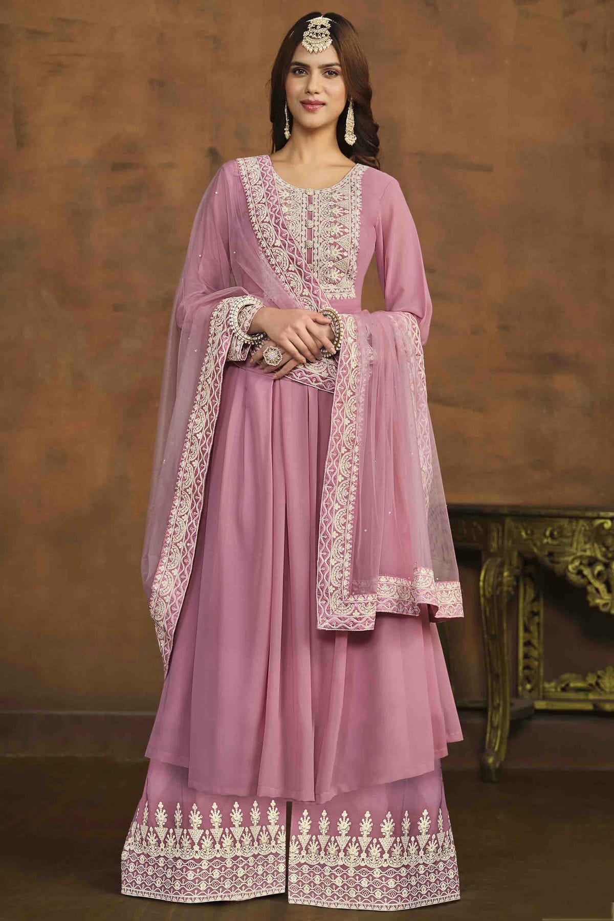 Baby Pink Colour Faux Georgette Palazzo Pant Suit VSSM1050729